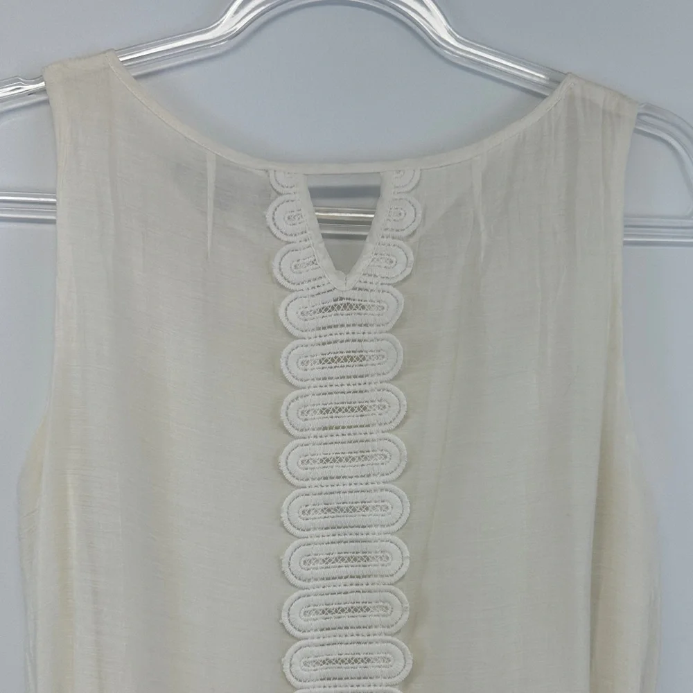 Gracia Cream Lace Panel Silk Blend Sleeveless Mini Dress Boho Romantic L